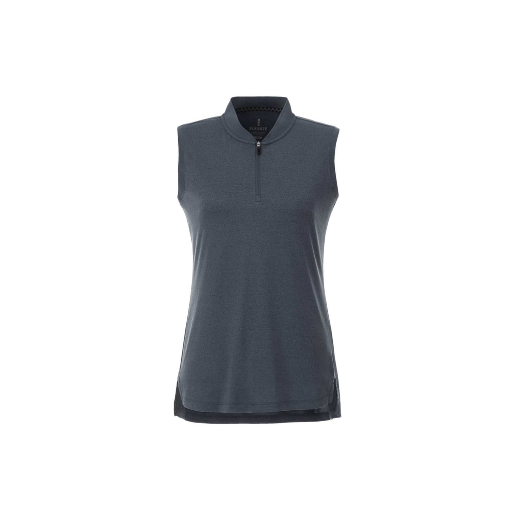 Kinport Sleeveless Zip Polo with Stand Collar for Women Transfer - Black Smoke Heather - Front