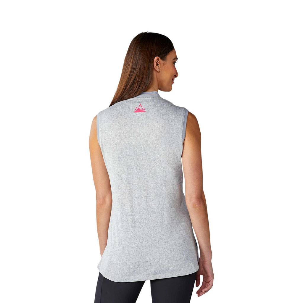 Kinport Sleeveless Zip Polo with Stand Collar for Women Transfer - Silver Heather - Back Flat