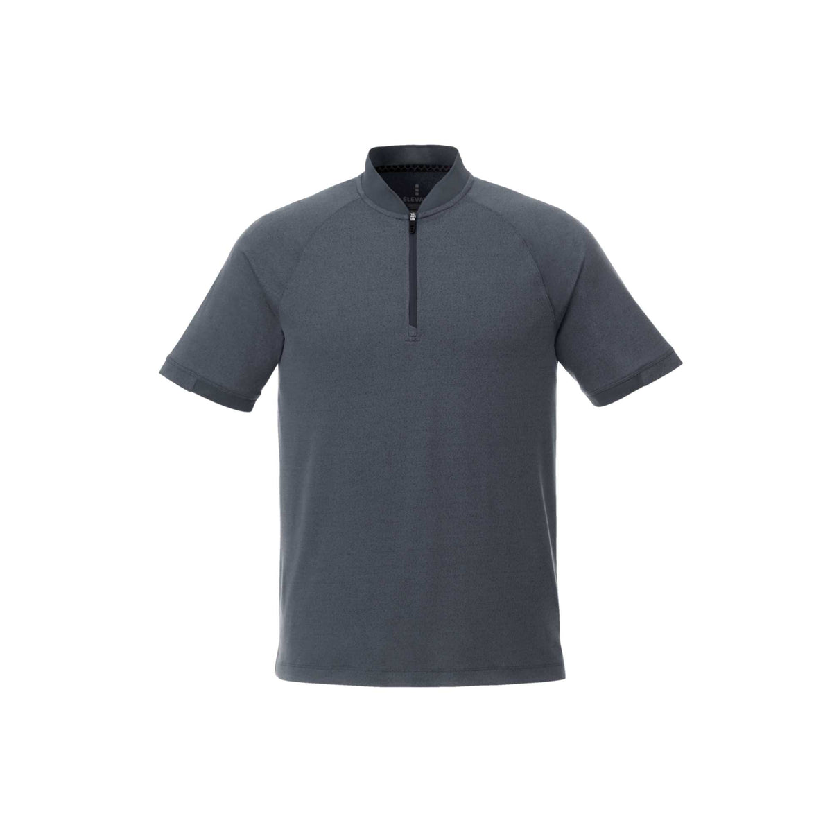 Kinport Zip Stand Collar Performance Polo for Men Embroidery - Black Smoke Heather - Front