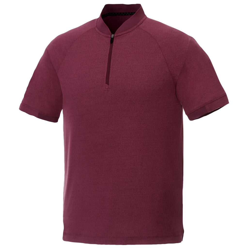 Kinport Zip Stand Collar Performance Polo for Men Embroidery - Maroon Heather - Flat