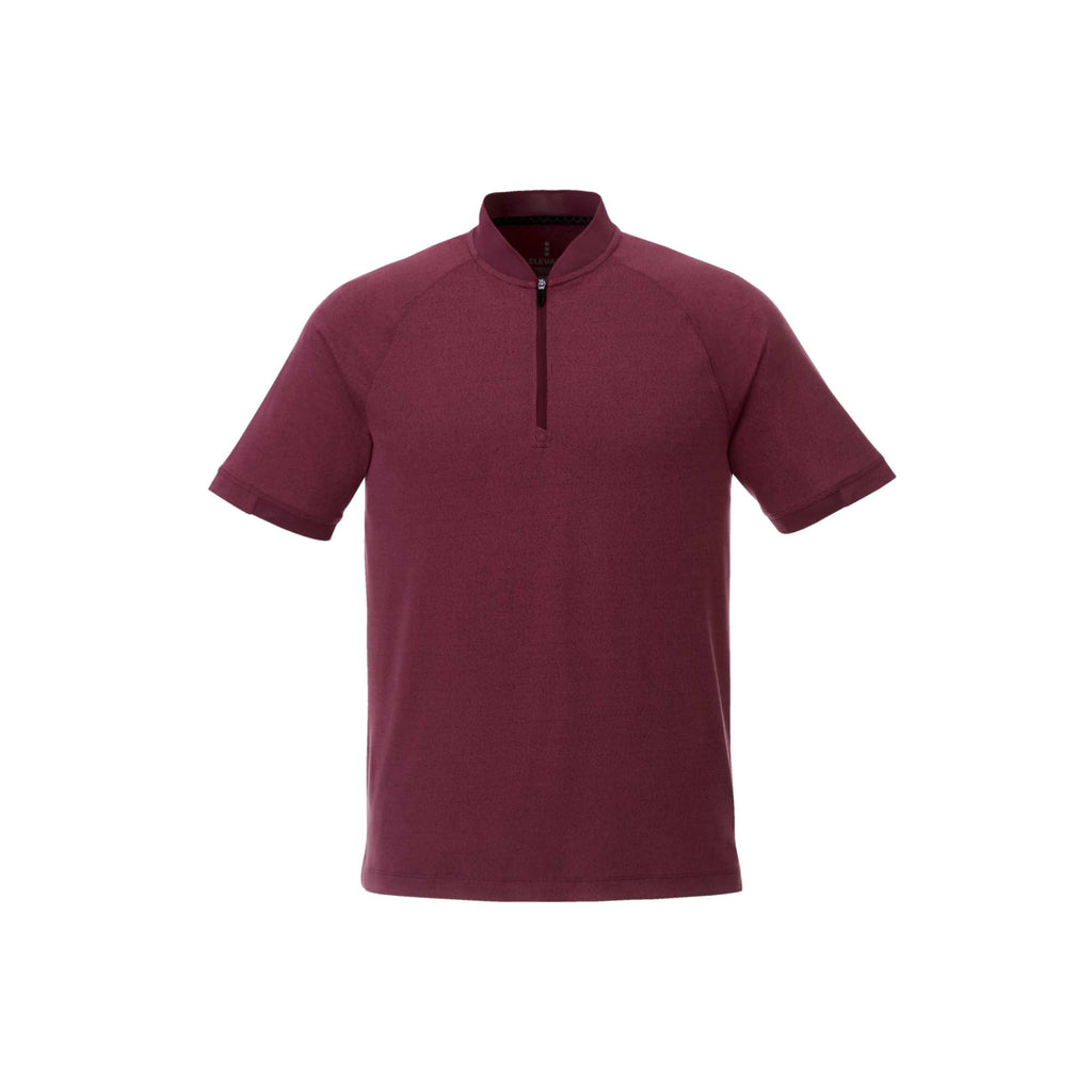 Kinport Zip Stand Collar Performance Polo for Men Embroidery - Maroon Heather - Front