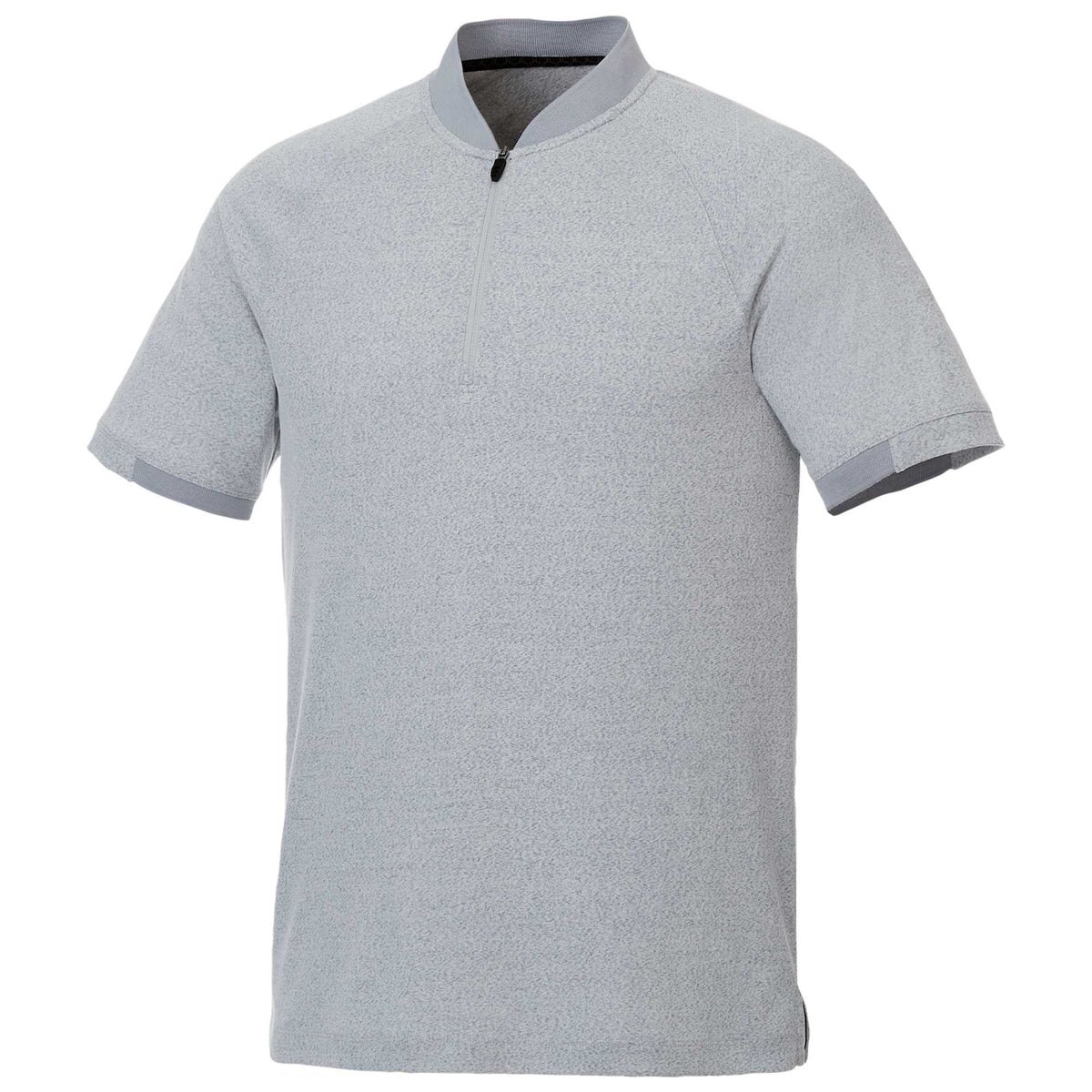 Kinport Zip Stand Collar Performance Polo for Men Embroidery - Silver Heather - Flat