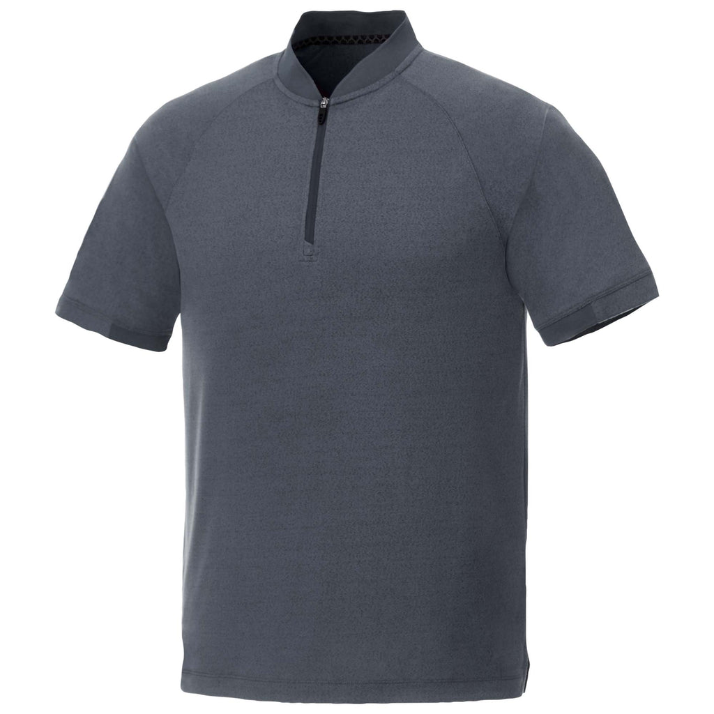 Kinport Zip Stand Collar Performance Polo for Men Transfer - Black Smoke Heather - Flat 2