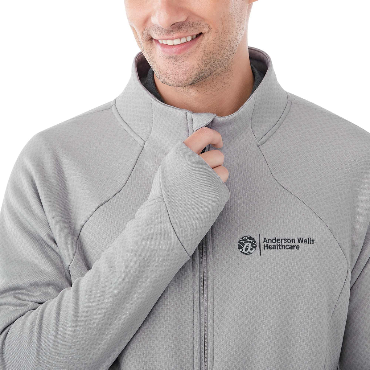 Kirkwood Textured Knit Jacket for Men Embroidery - Silver - Flat 2