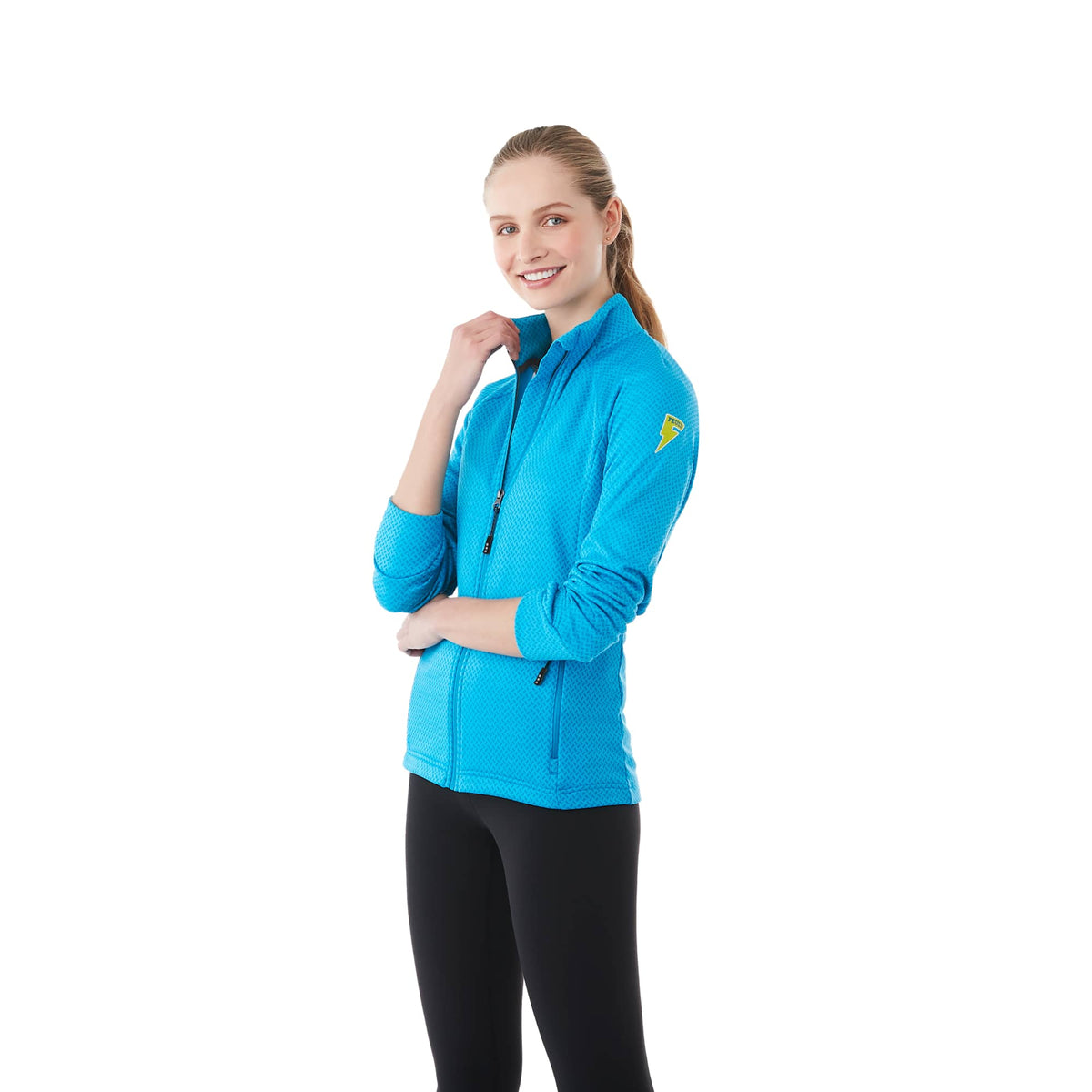 Kirkwood Textured Knit Jacket for Women Embroidery - Aspen Blue - Front Flat 2