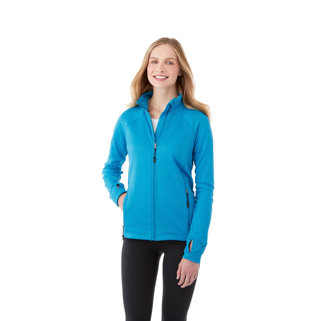 Kirkwood Textured Knit Jacket for Women Embroidery - Aspen Blue - Front Flat 3