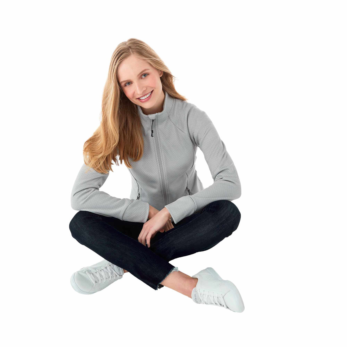 Kirkwood Textured Knit Jacket for Women Embroidery - Silver - Front Flat