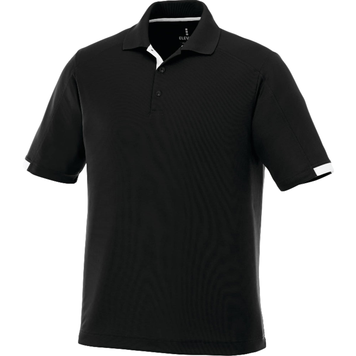 Kiso Short Sleeve Performance Polo with Coverstitching for Men Debossing - Black/White - Front Flat