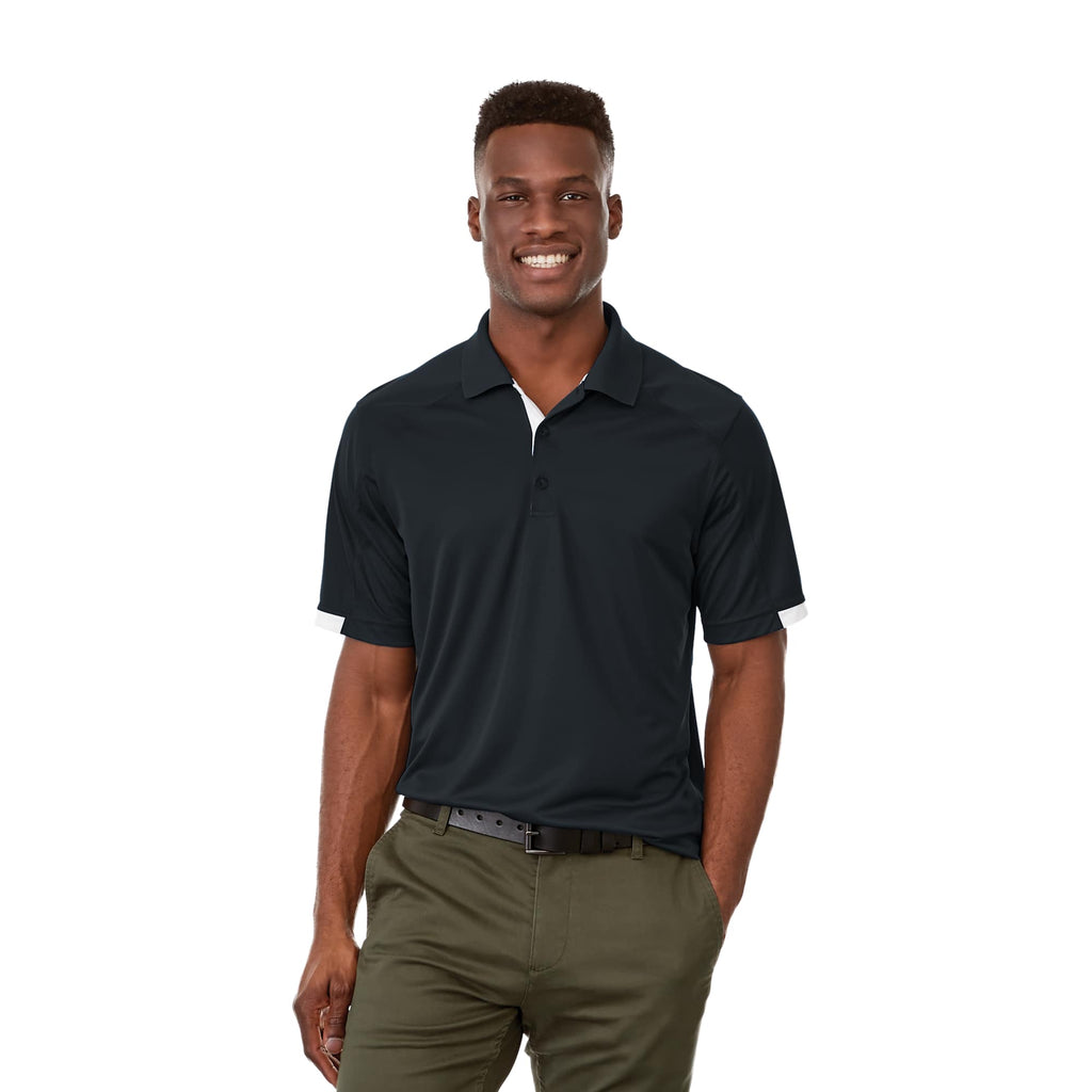 Kiso Short Sleeve Performance Polo with Coverstitching for Men Debossing - Navy/White - Front On Model