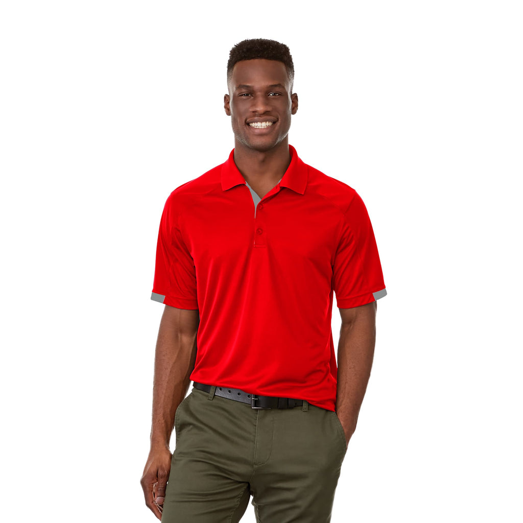 Kiso Short Sleeve Performance Polo with Coverstitching for Men Debossing - Red/Steel Grey - Front On Model
