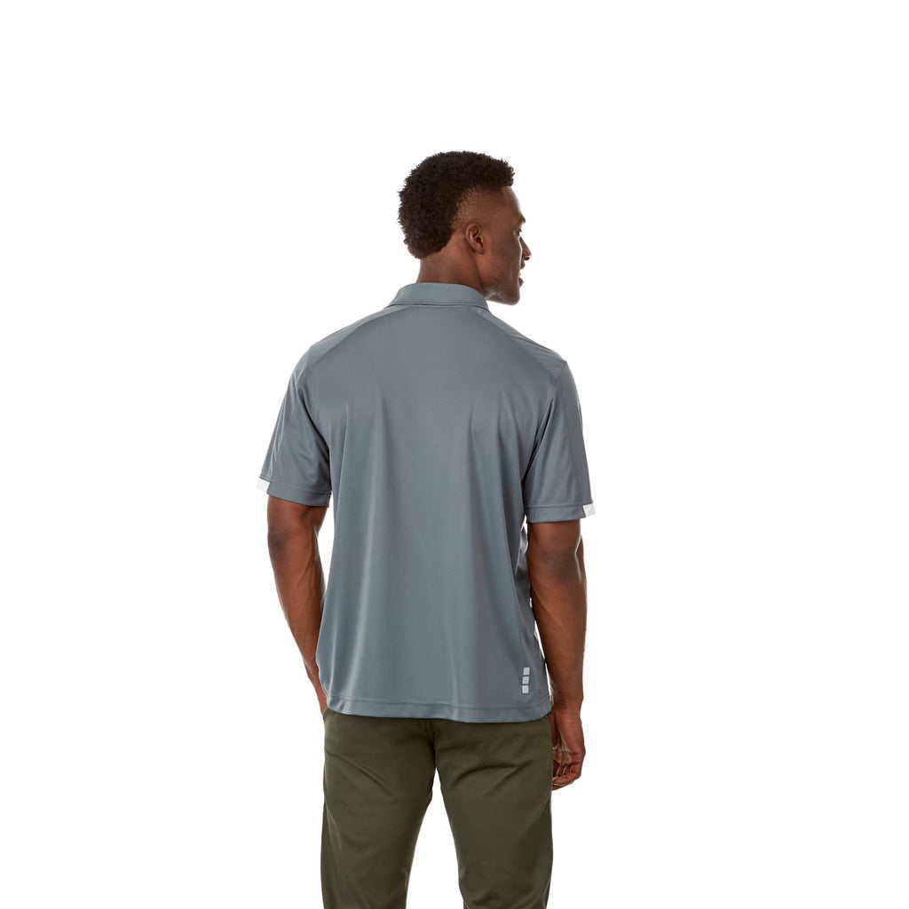 Kiso Short Sleeve Performance Polo with Coverstitching for Men Debossing - Steel Grey/White - Back On Model