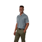 Kiso Short Sleeve Performance Polo with Coverstitching for Men Debossing - Steel Grey/White - On Model