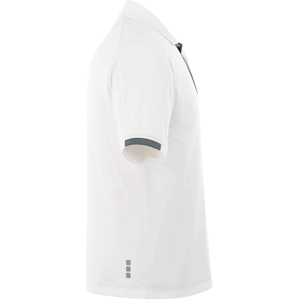 Kiso Short Sleeve Performance Polo with Coverstitching for Men Debossing - White/Steel Grey - Right Side