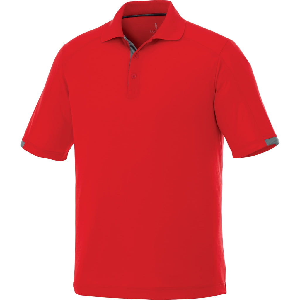 Kiso Short Sleeve Performance Polo with Coverstitching for Men Transfer - Red/Steel Grey - Front Flat