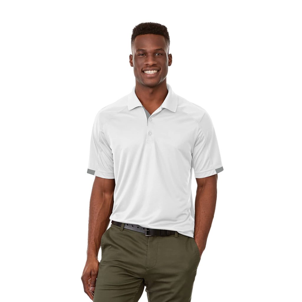 Kiso Short Sleeve Performance Polo with Coverstitching for Men Transfer - White/Steel Grey - Front On Model