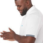 Kiso Short Sleeve Performance Polo with Coverstitching for Men Transfer - White/Steel Grey - On Model Detail