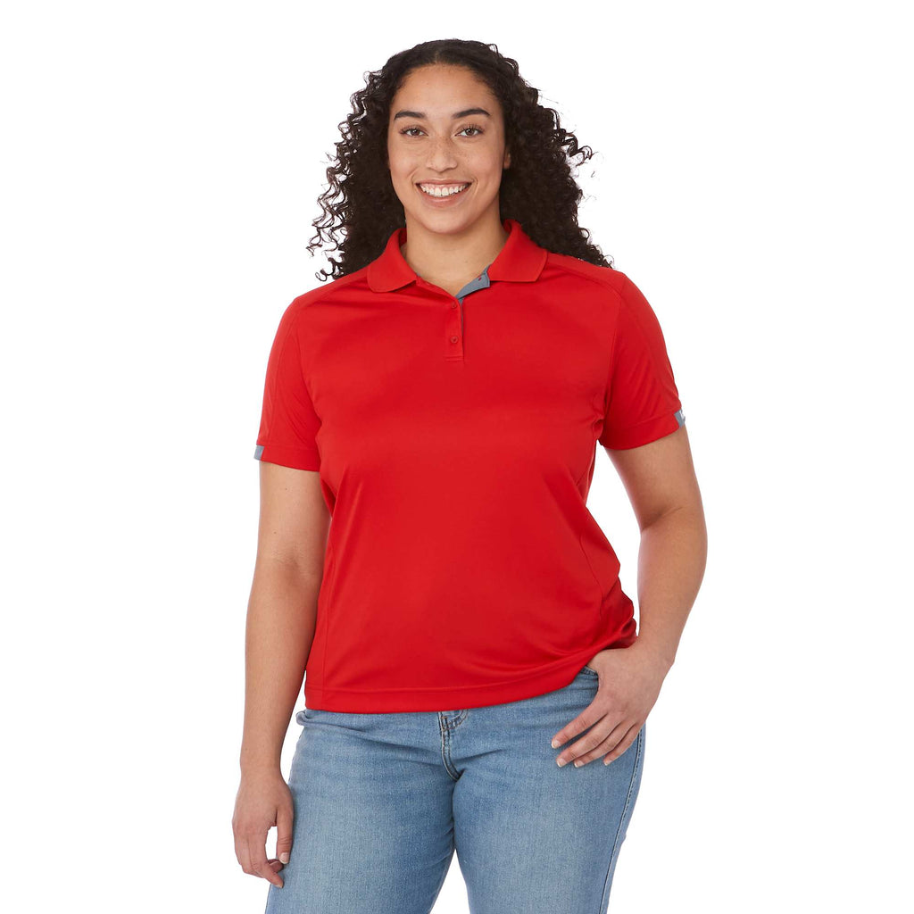 Kiso Two-Tone Performance Polo for Women Debossing - Red/Steel Grey - On Model Front