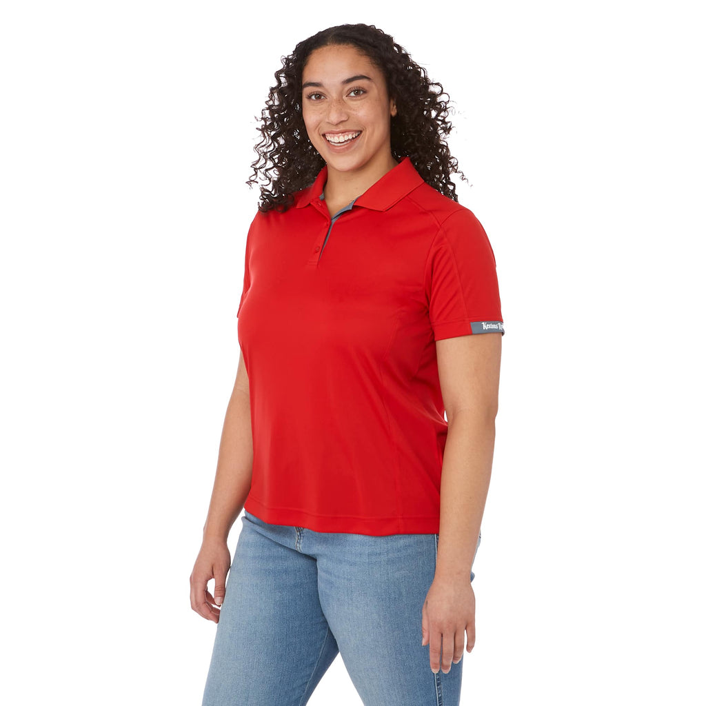 Kiso Two-Tone Performance Polo for Women Debossing - Red/Steel Grey - On Model Left Angle