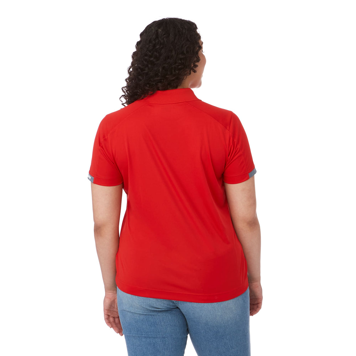 Kiso Two-Tone Performance Polo for Women Embroidery - Red/Steel Grey - On Model Back