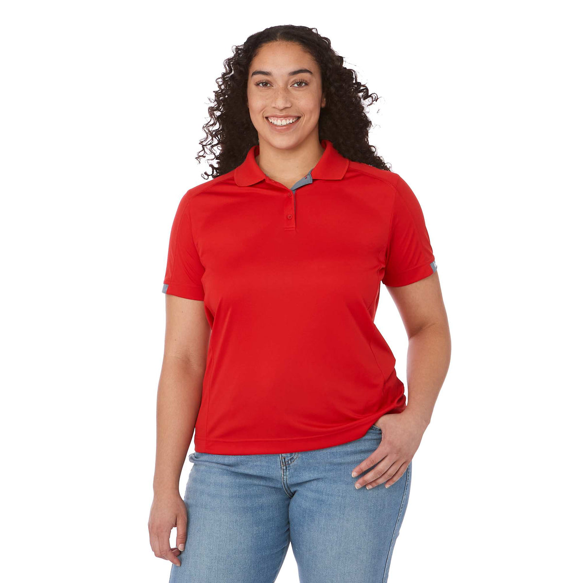 Kiso Two-Tone Performance Polo for Women Transfer - Red/Steel Grey - On Model Front