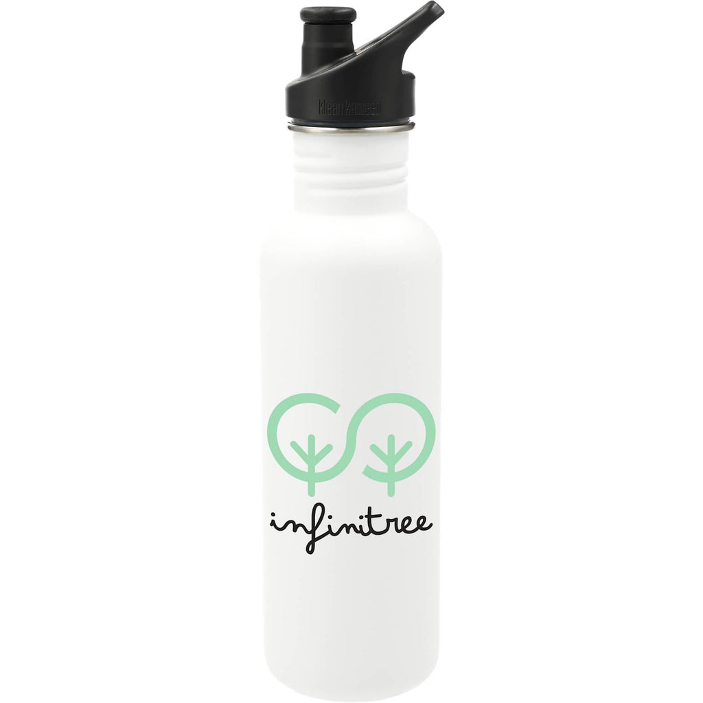 Klean Kanteen Eco Classic Bottle with Sport Cap, 27 oz Laser Engraving - White - Back