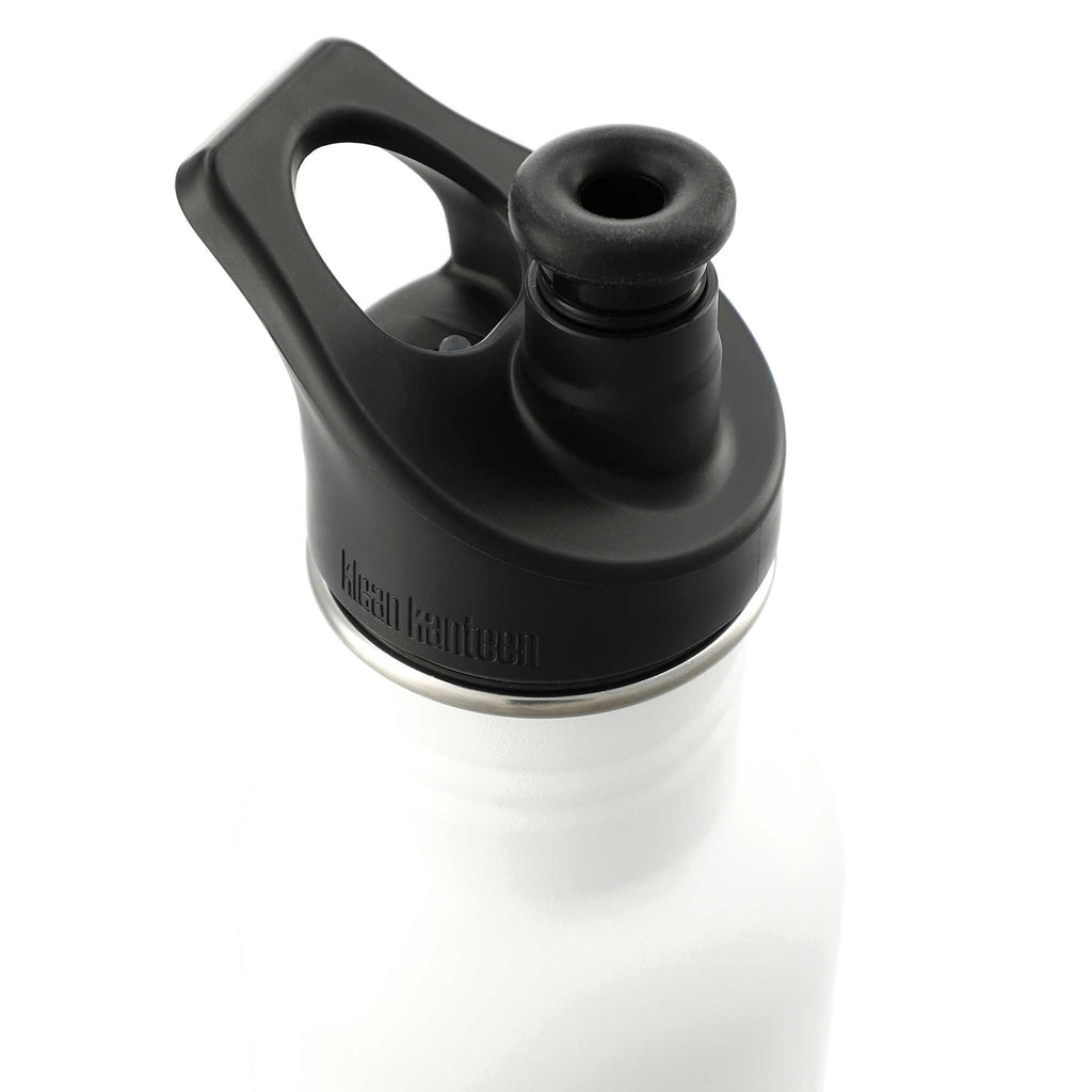 Klean Kanteen Eco Classic Bottle with Sport Cap, 27 oz Laser Engraving - White - Right Angle 2