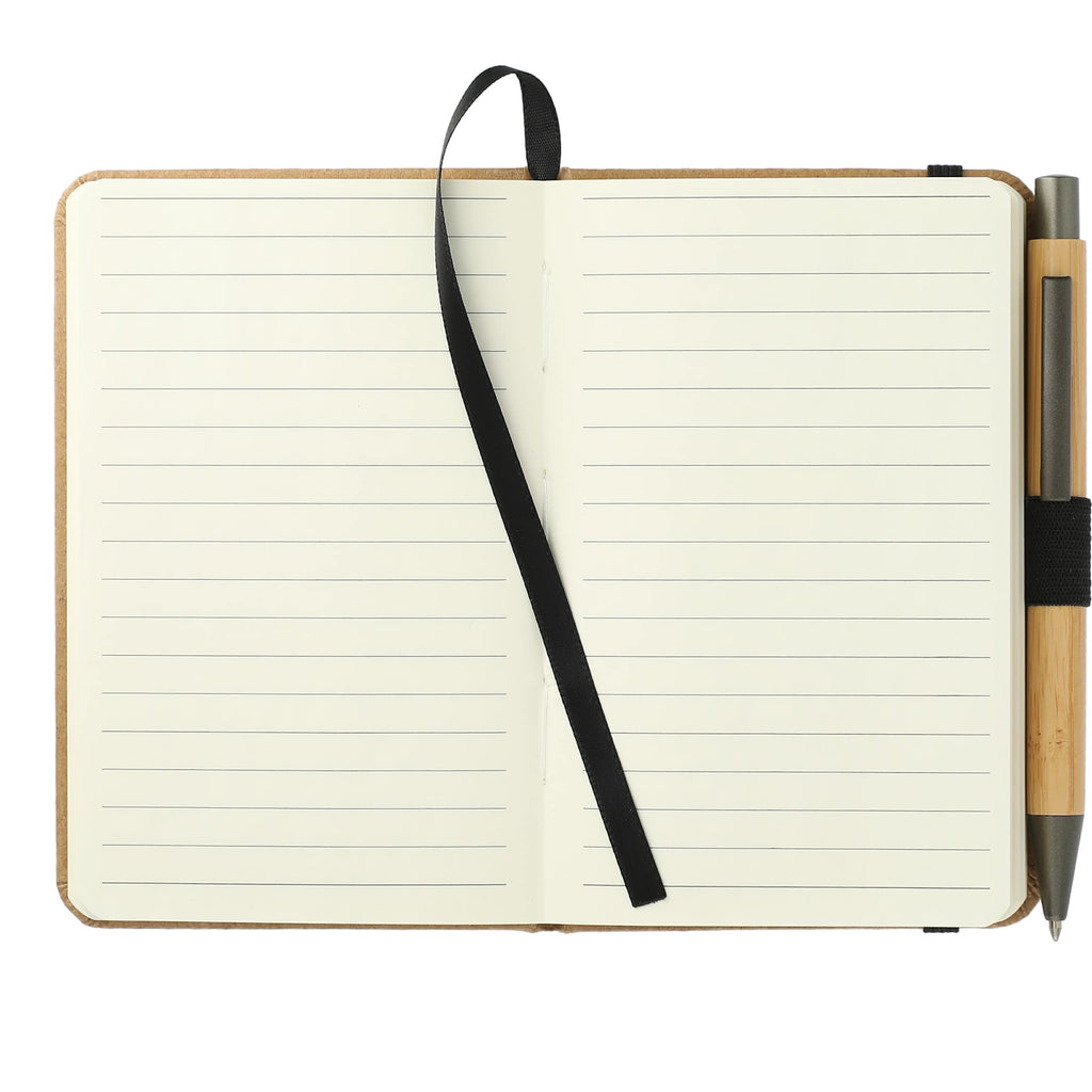 Kraft Pocket Journal and Bamboo Gel Pen Set, 3.5 x 5.5 Inches Debossing - Natural - Front