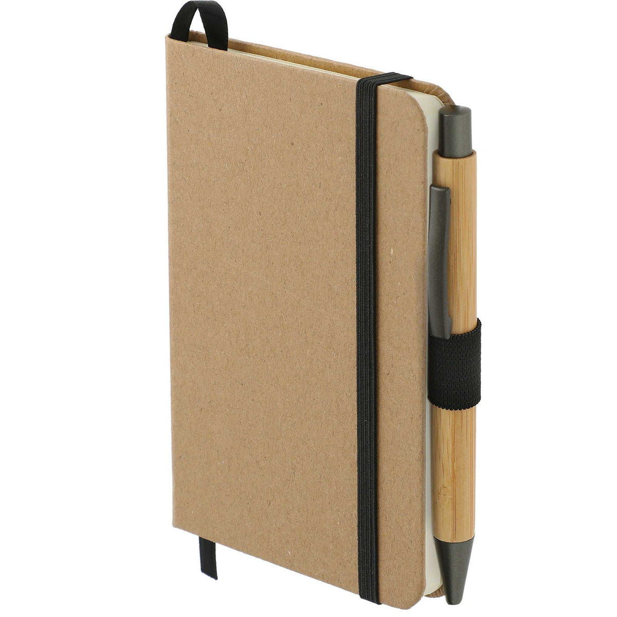 Kraft Pocket Journal and Bamboo Gel Pen Set, 3.5 x 5.5 Inches Debossing - Natural - Left Angle