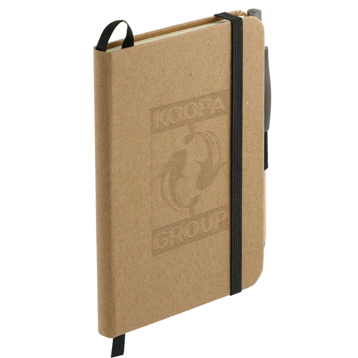 Kraft Pocket Journal and Bamboo Gel Pen Set, 3.5 x 5.5 Inches Debossing - Natural - Right Angle