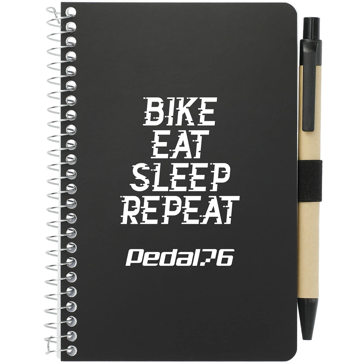 Kraft Pocket Spiral Notebook with Pen, 4 x 6 Inches - Black - Front