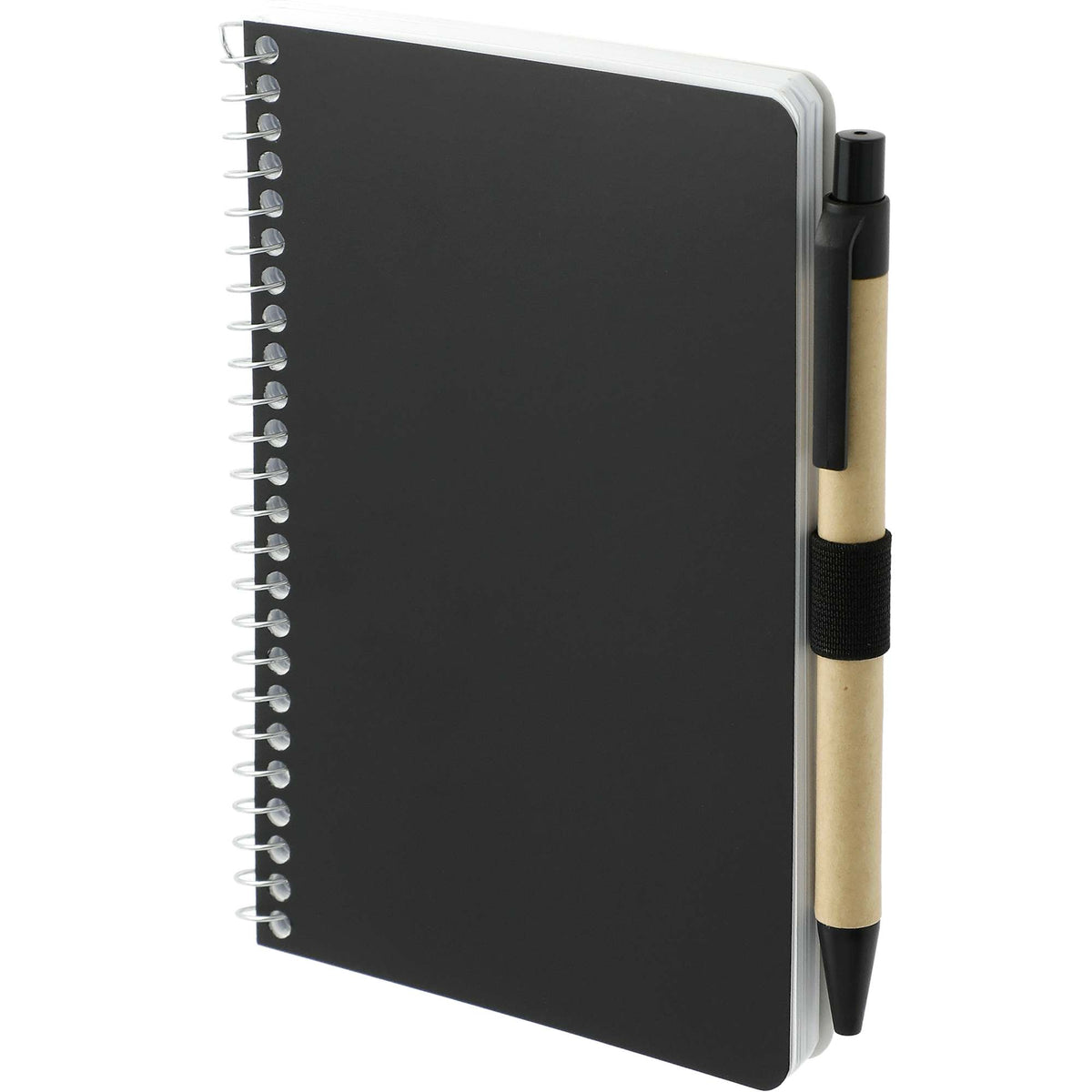 Kraft Pocket Spiral Notebook with Pen, 4 x 6 Inches - Black - Left Angle 2