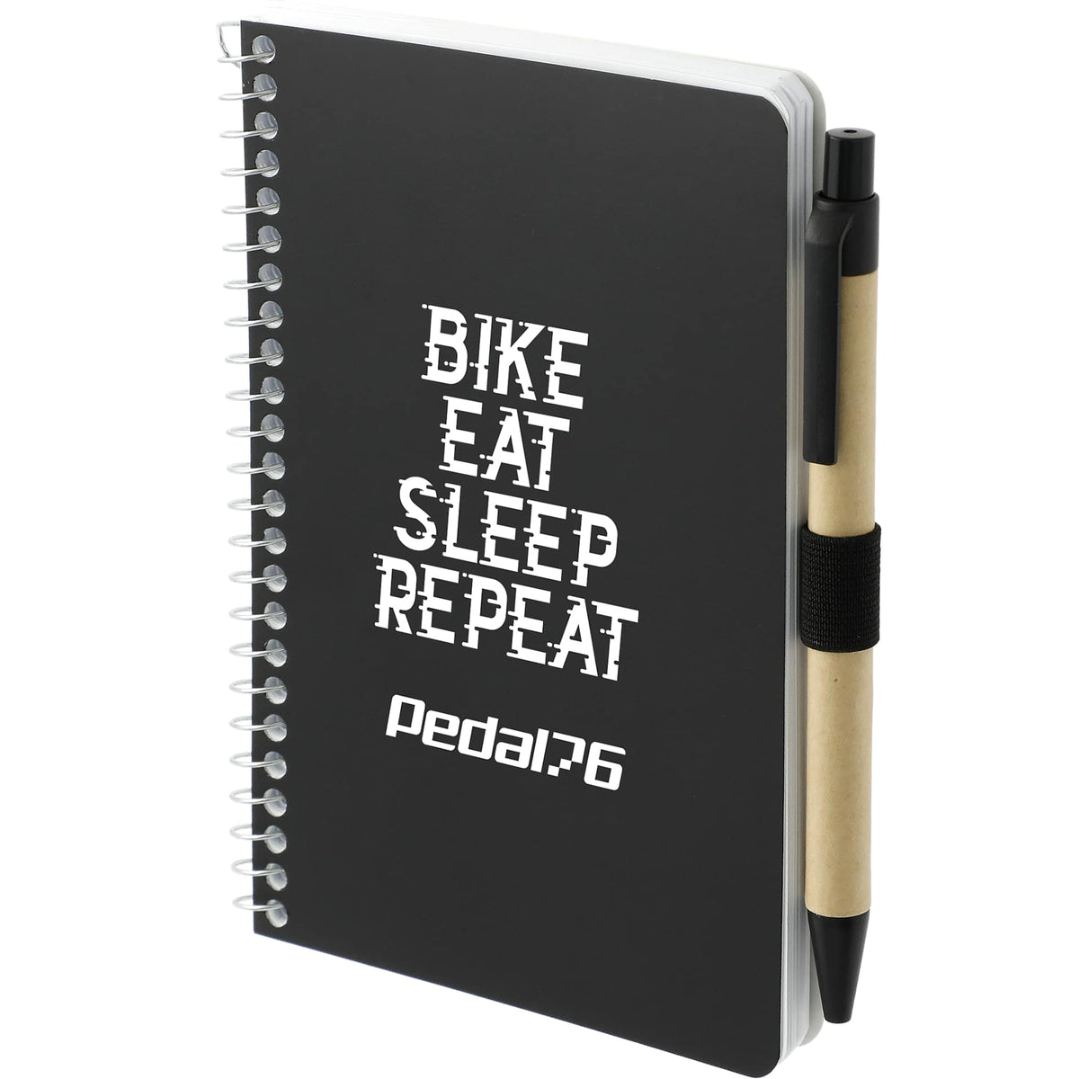 Kraft Pocket Spiral Notebook with Pen, 4 x 6 Inches - Black - Left Angle