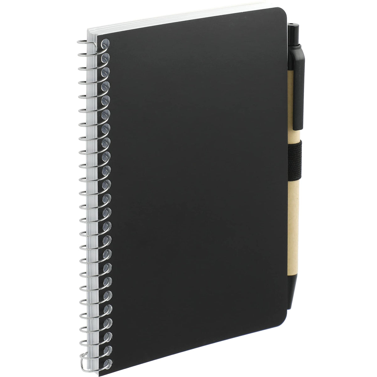Kraft Pocket Spiral Notebook with Pen, 4 x 6 Inches - Black - Right Angle 2