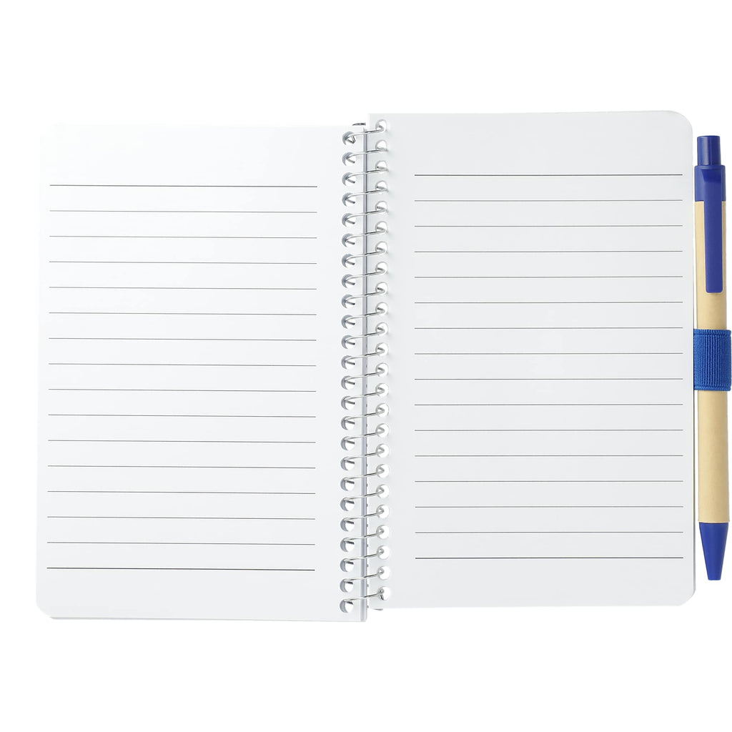 Kraft Pocket Spiral Notebook with Pen, 4 x 6 Inches - Blue - Front 2