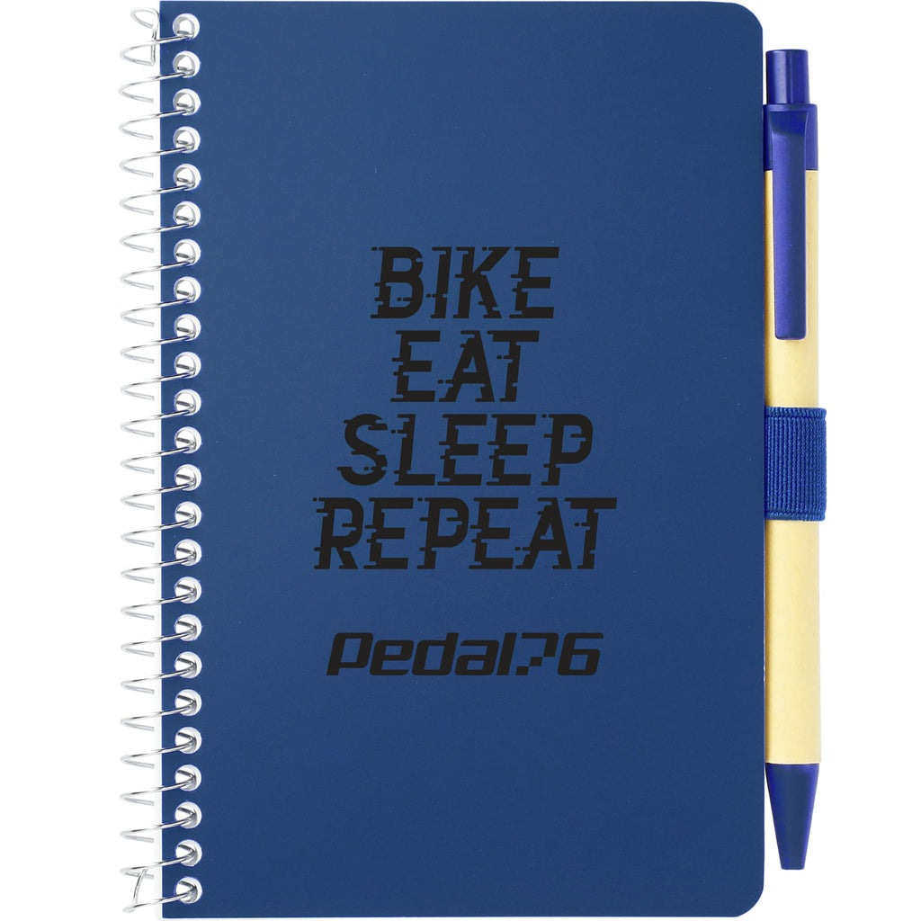 Kraft Pocket Spiral Notebook with Pen, 4 x 6 Inches - Blue - Front