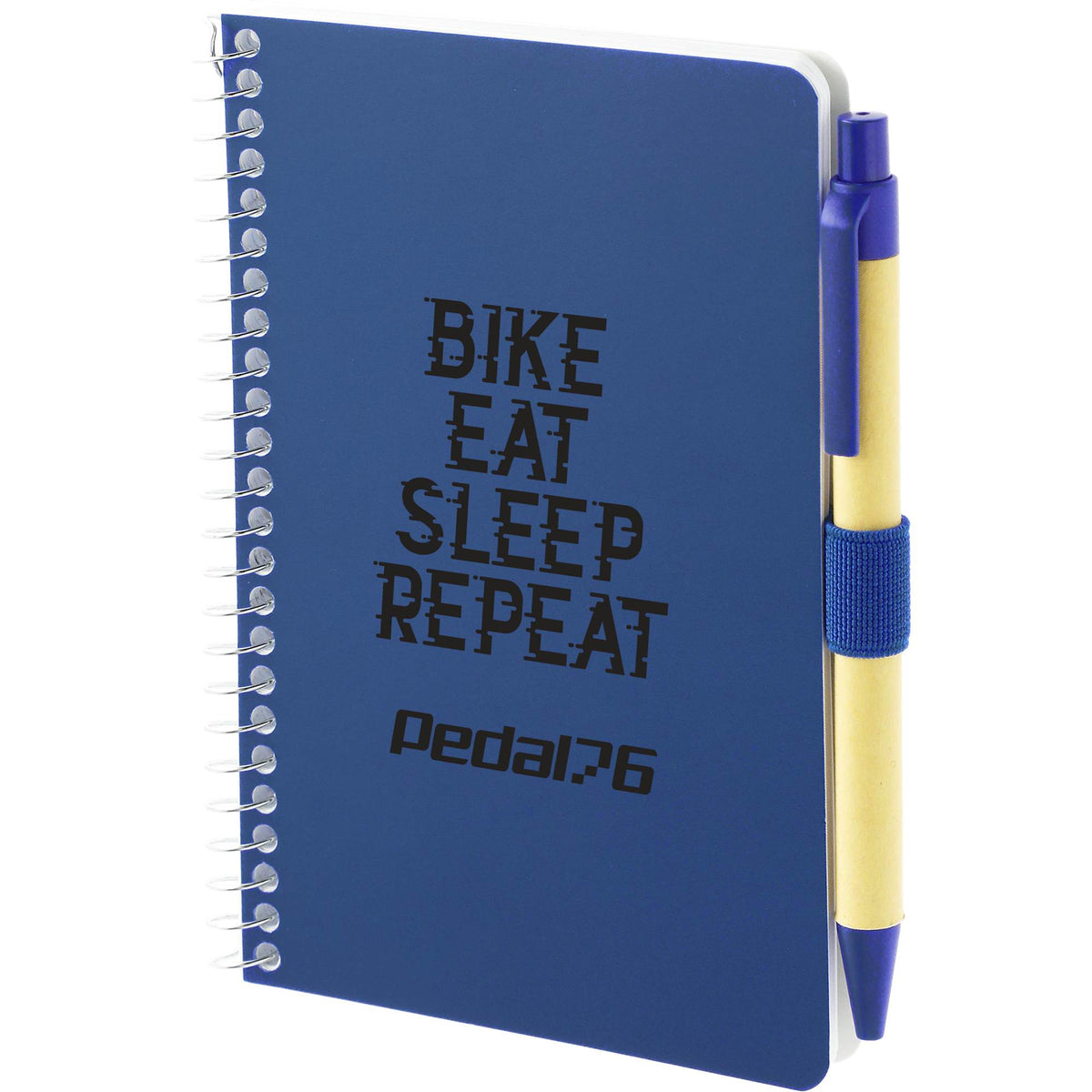 Kraft Pocket Spiral Notebook with Pen, 4 x 6 Inches - Blue - Left Angle