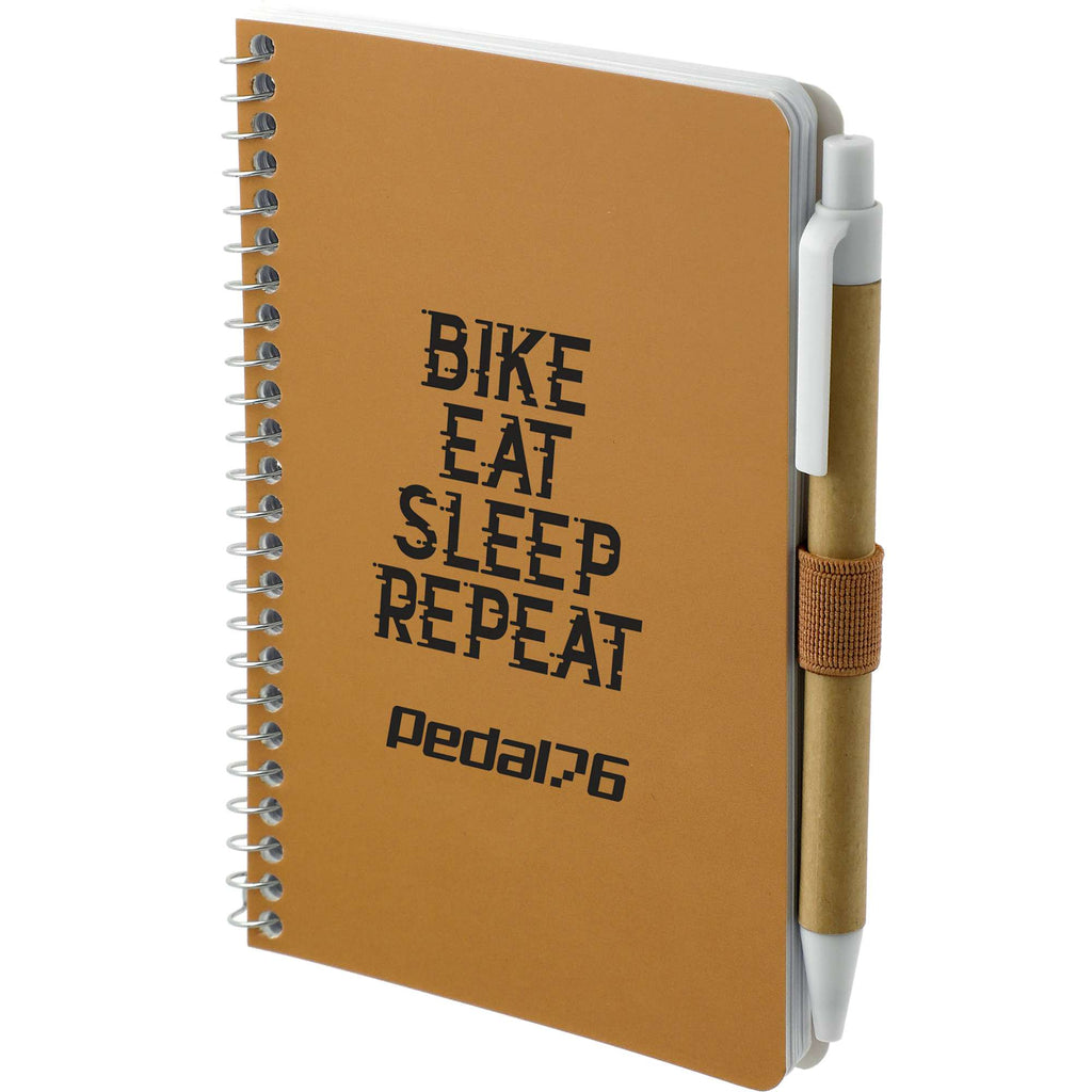 Kraft Pocket Spiral Notebook with Pen, 4 x 6 Inches - Natural - Left Angle