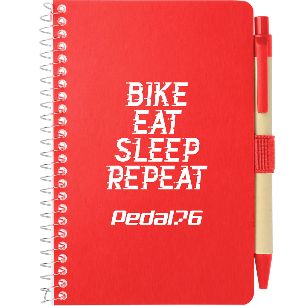 Kraft Pocket Spiral Notebook with Pen, 4 x 6 Inches - Red - Front
