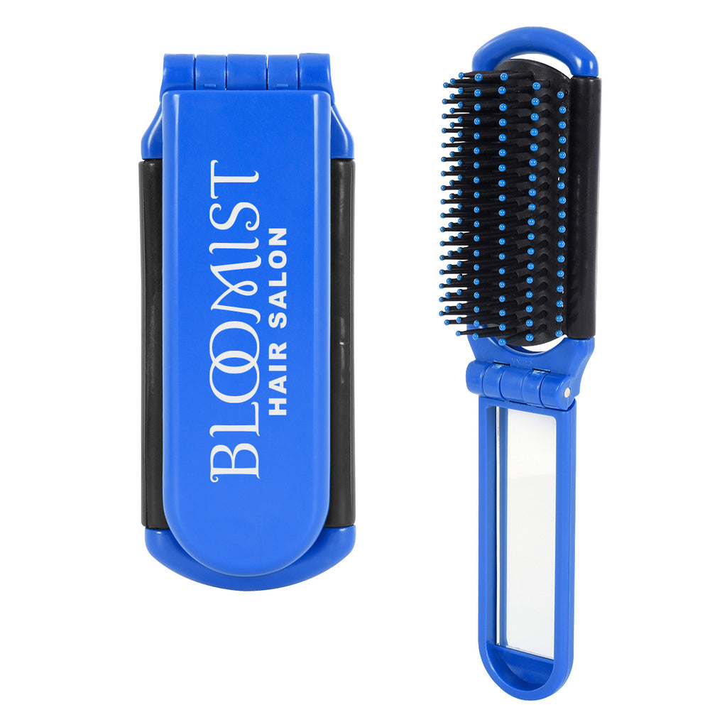 Kwik-Fix Brush and Mirror, Folding - Blue - Silk Screen
