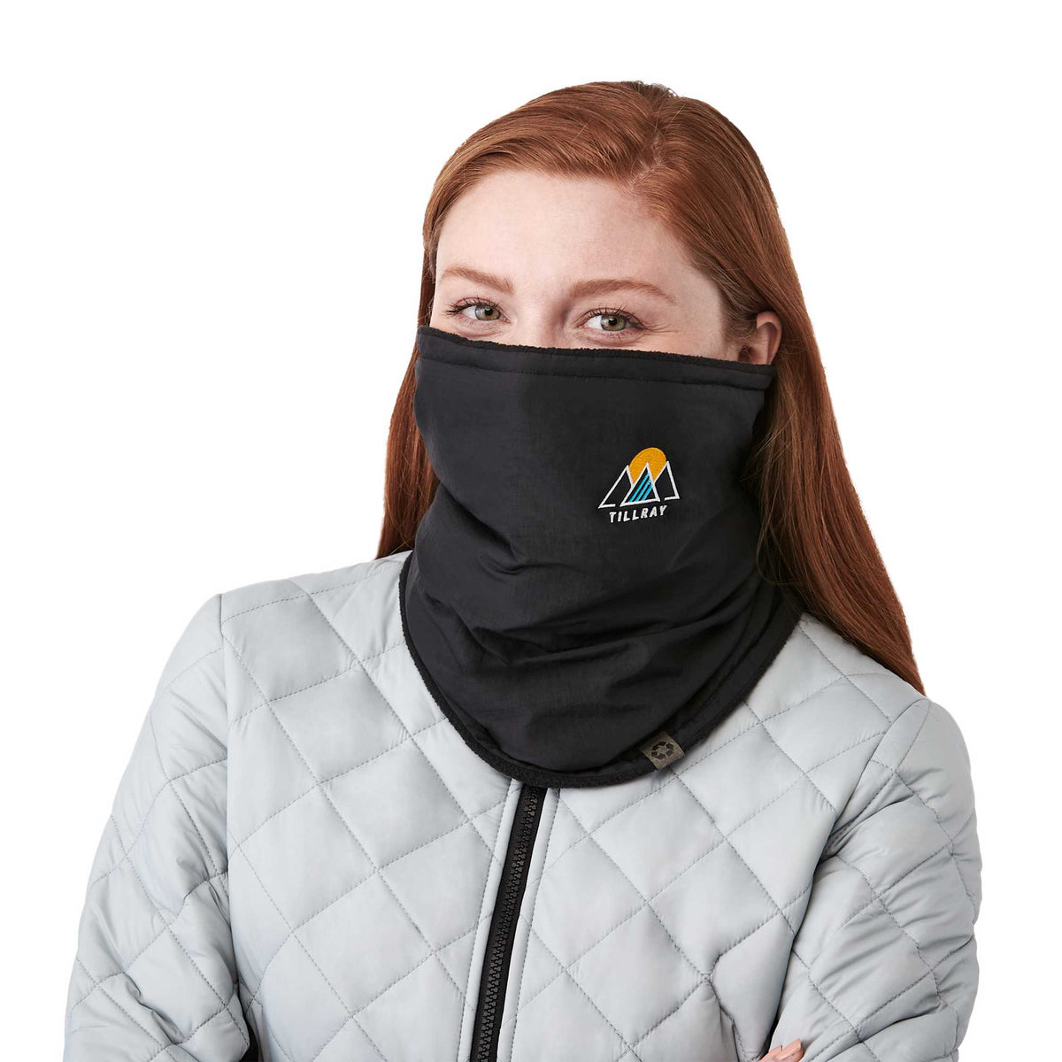 Kyes Eco Winter Snood with Microfleece Lining Embroidery - Black - Right Angle On Model 2