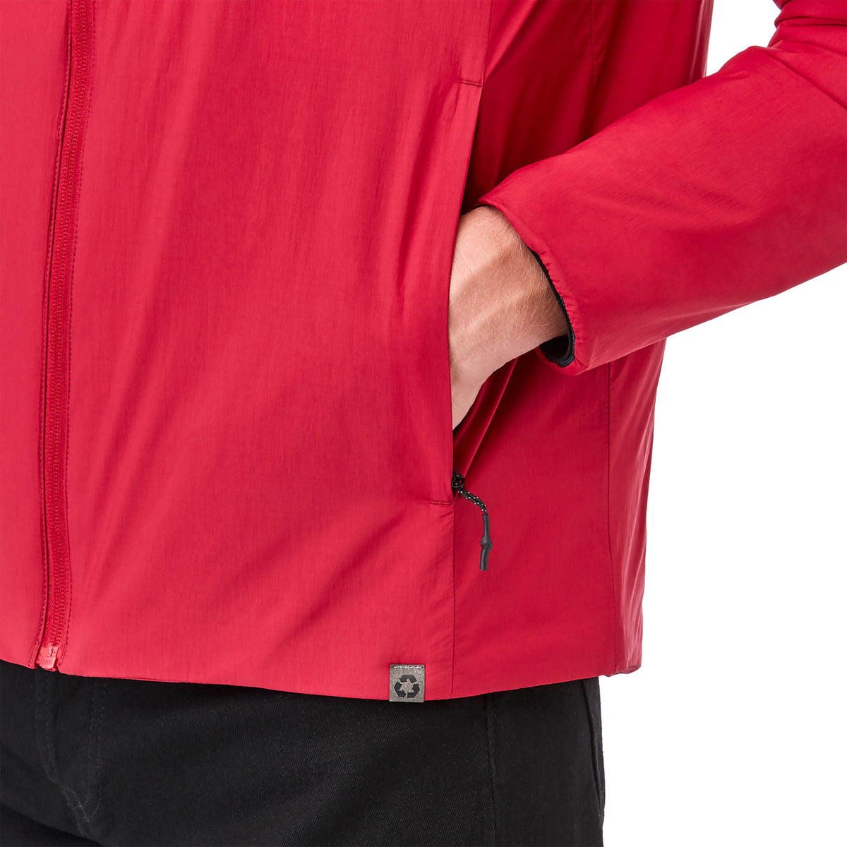 Kyes Packable Insulated Jacket in Recycled Nylon for Men Transfer - Vintage Red - Left Angle On Model 2