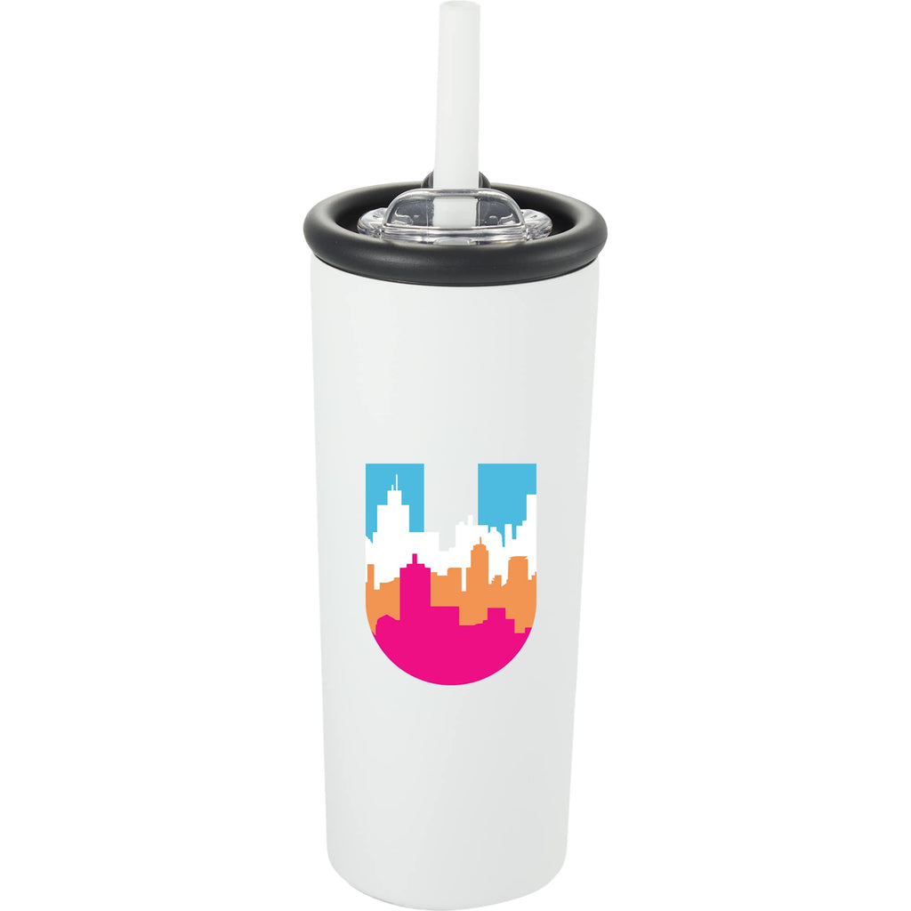 Kyser Tumbler with Straw and Dual Lid, 20 oz Full Color - White - Front