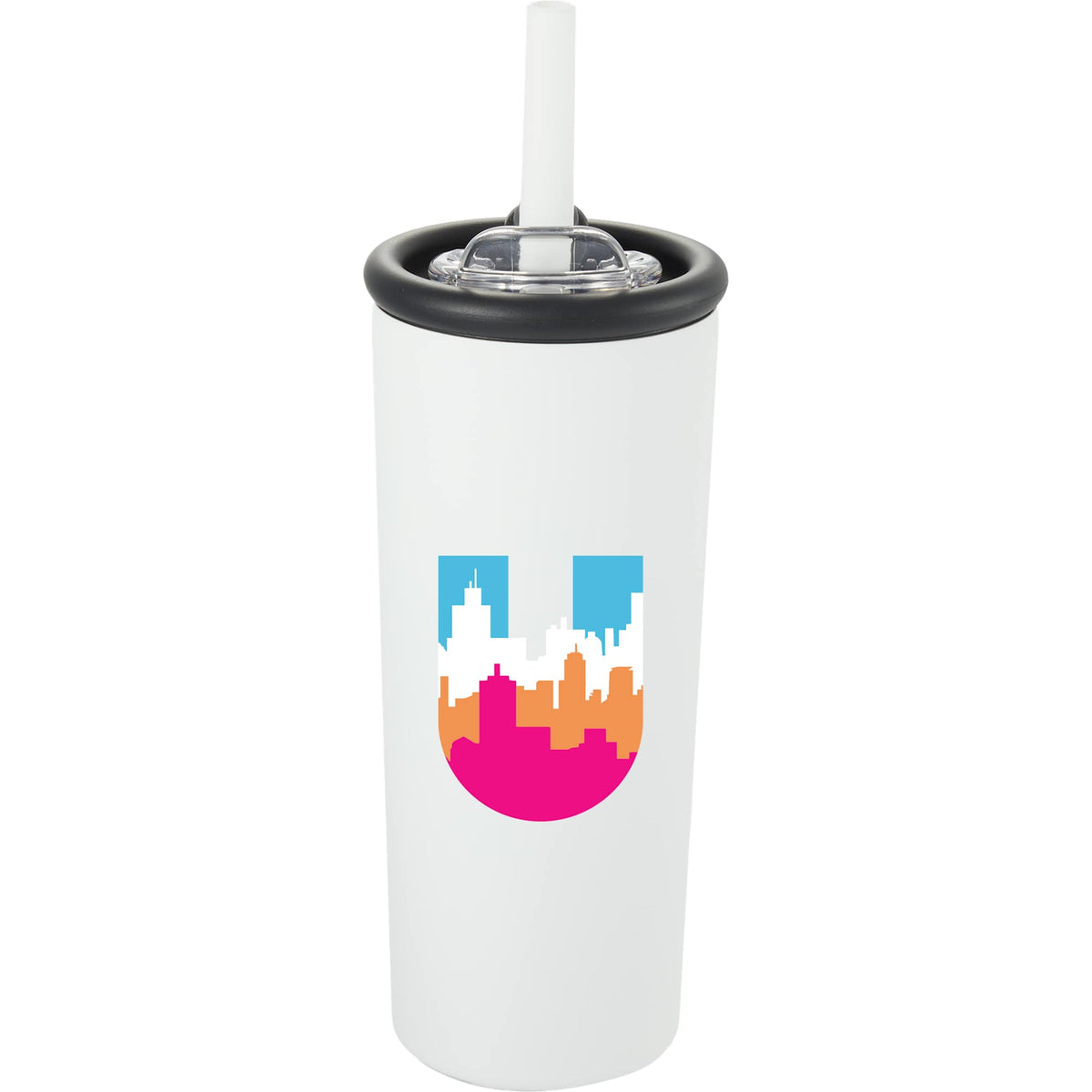 Kyser Tumbler with Straw and Dual Lid, 20 oz Full Color - White - Front