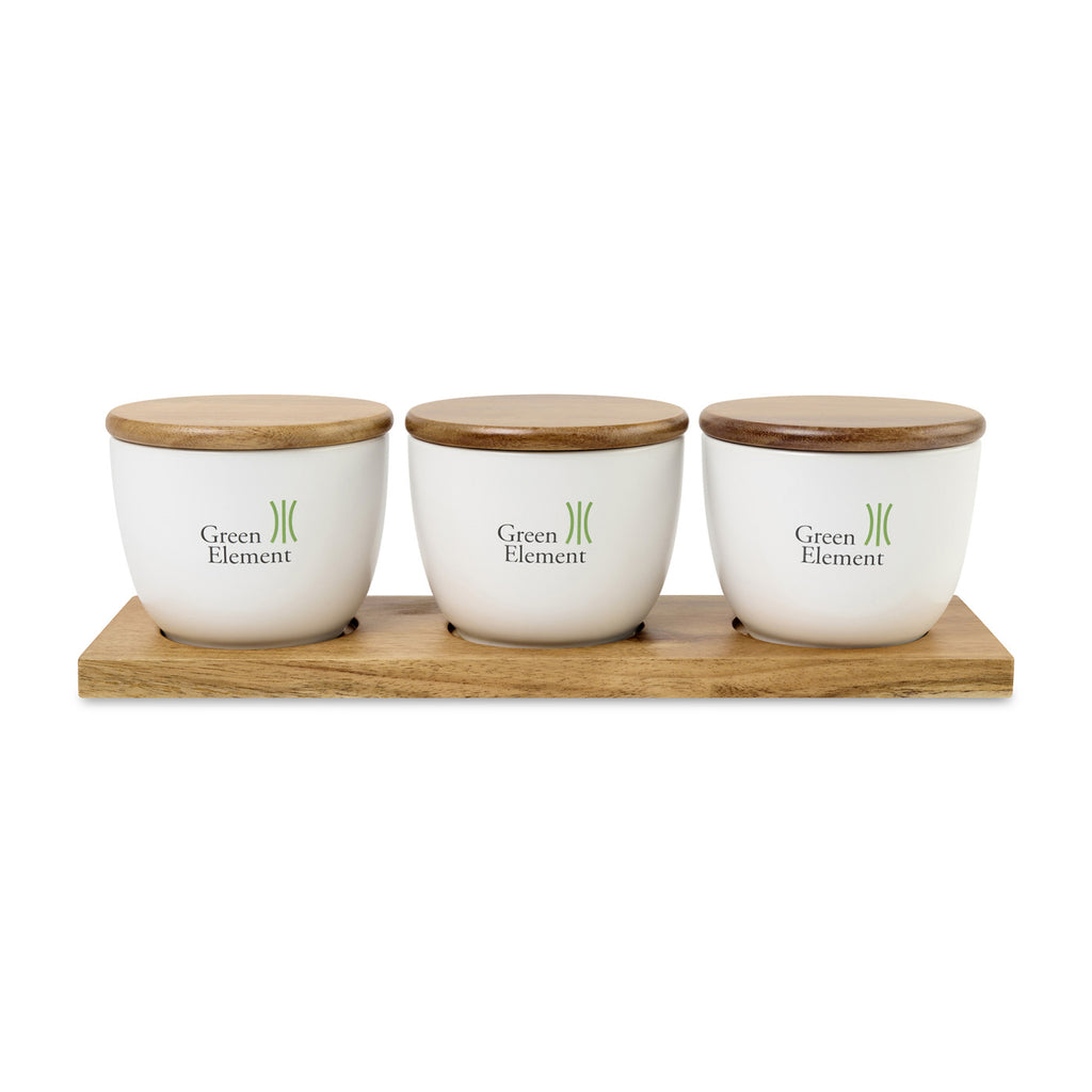 La Cuisine Acacia Appetizer Board with Ceramic Bowls - Wood - View 2