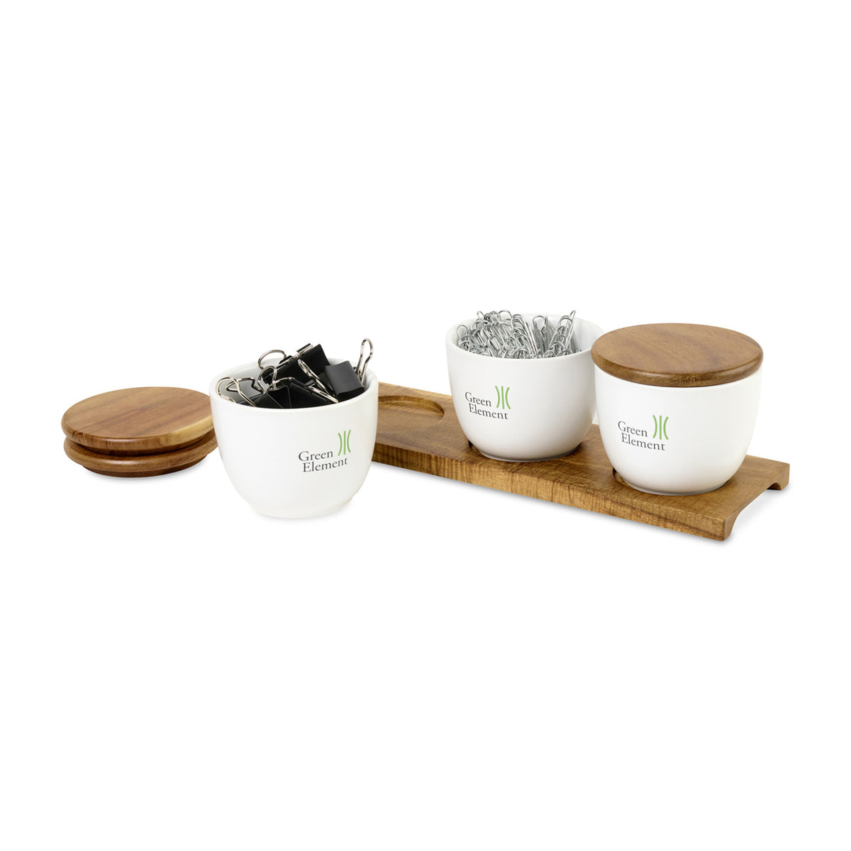 La Cuisine Acacia Appetizer Board with Ceramic Bowls - Wood - View 3