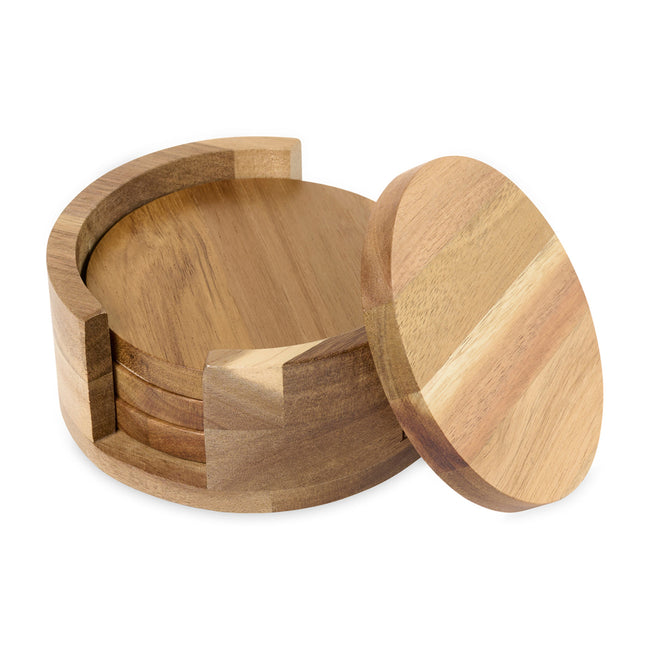 La Cuisine Acacia Coaster Set with Holder Full Color