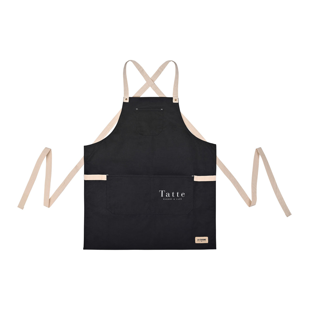 La Cuisine Cotton Prep Apron with Cross-Back Straps Embroidery - Black - View 1
