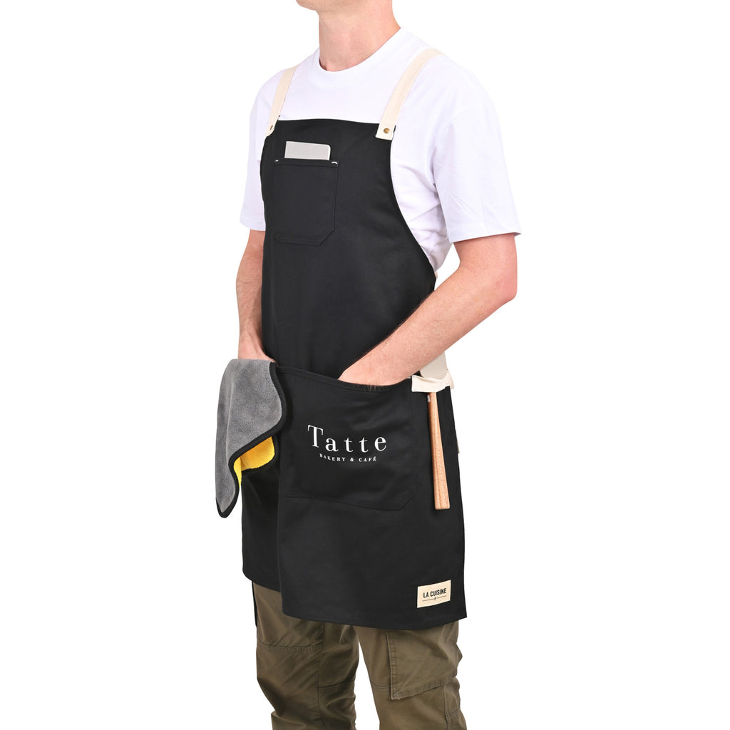 La Cuisine Cotton Prep Apron with Cross-Back Straps Embroidery - Black - View 3