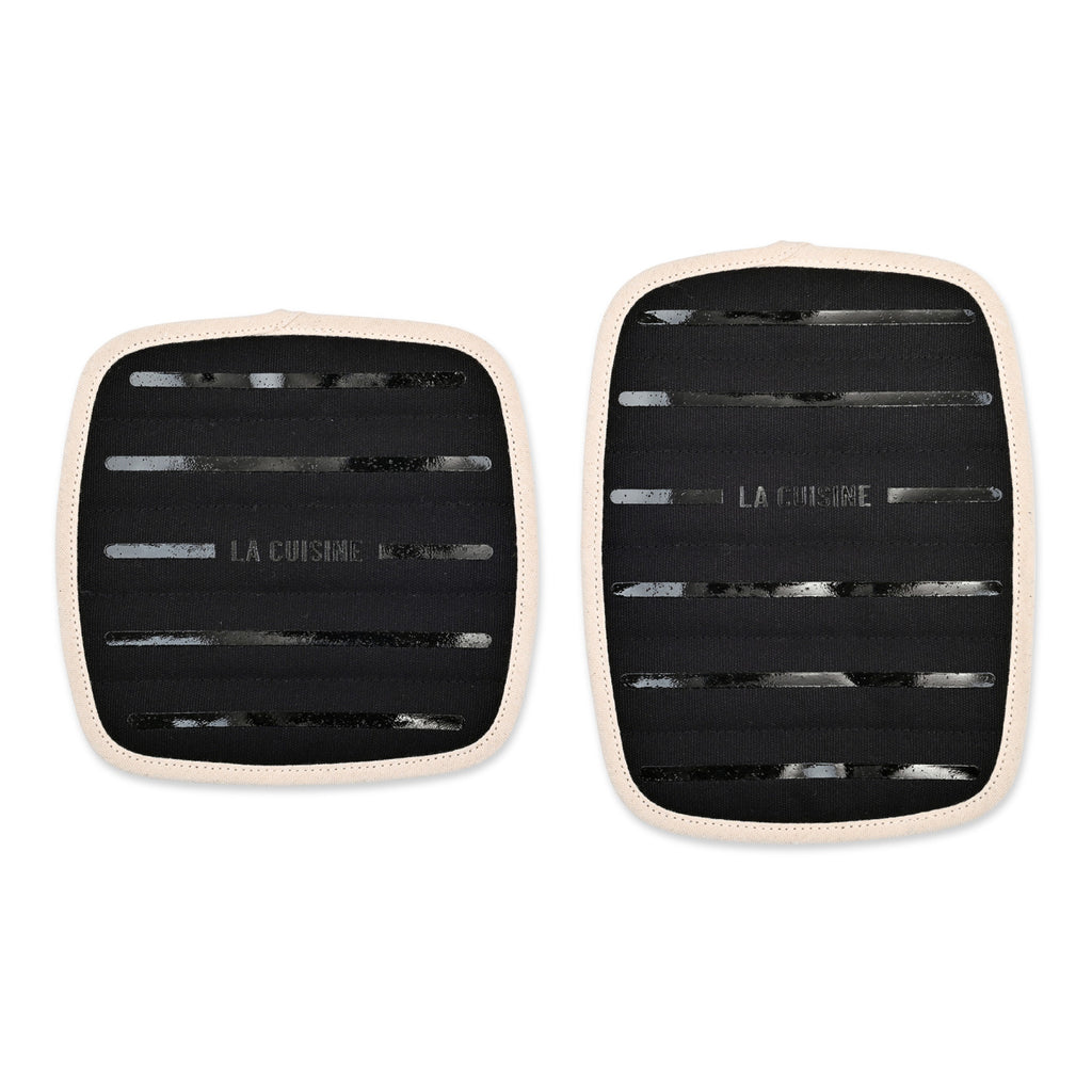 La Cuisine Potholder Set of Two with Silicone Grip - Black - View 2