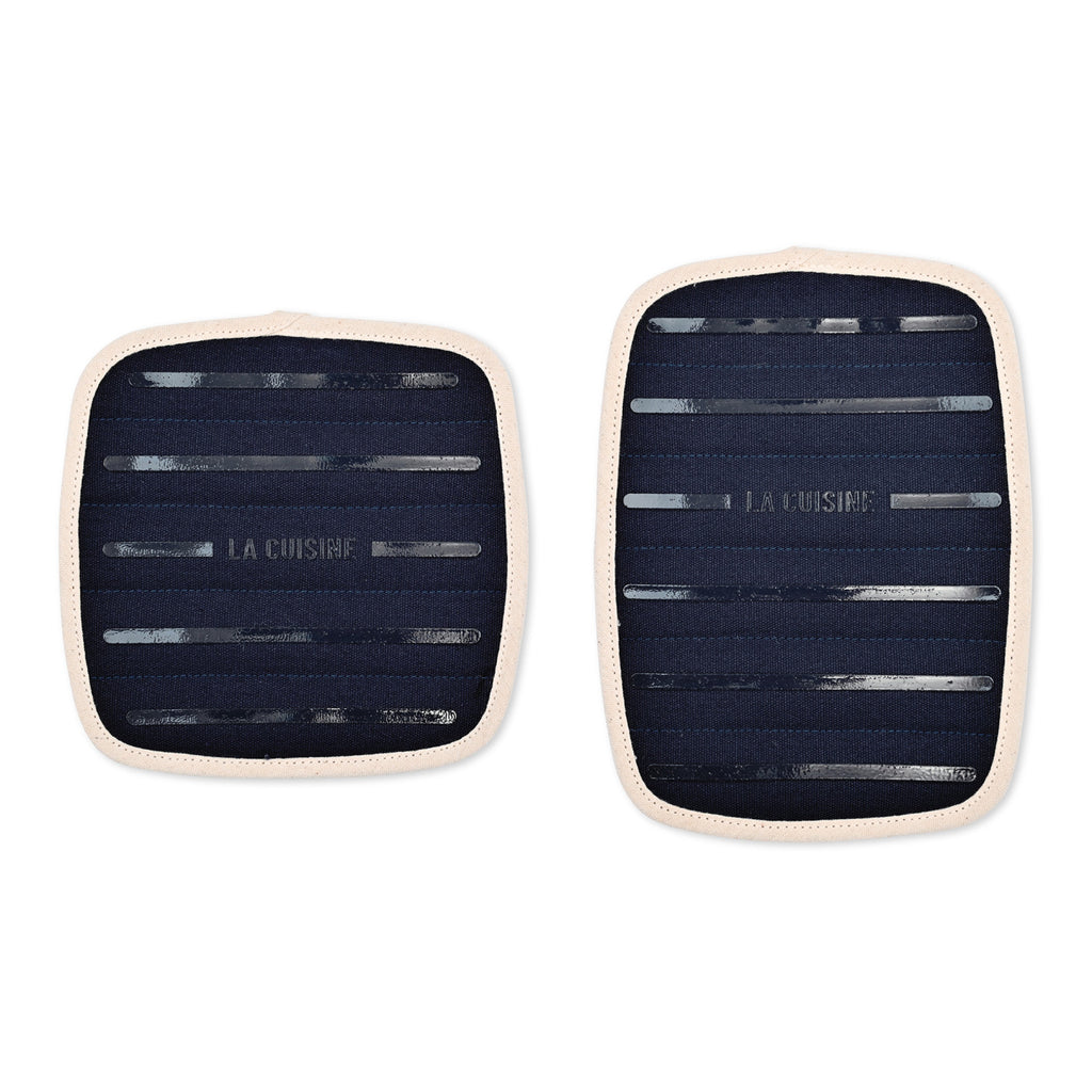 La Cuisine Potholder Set of Two with Silicone Grip - Navy - View 2